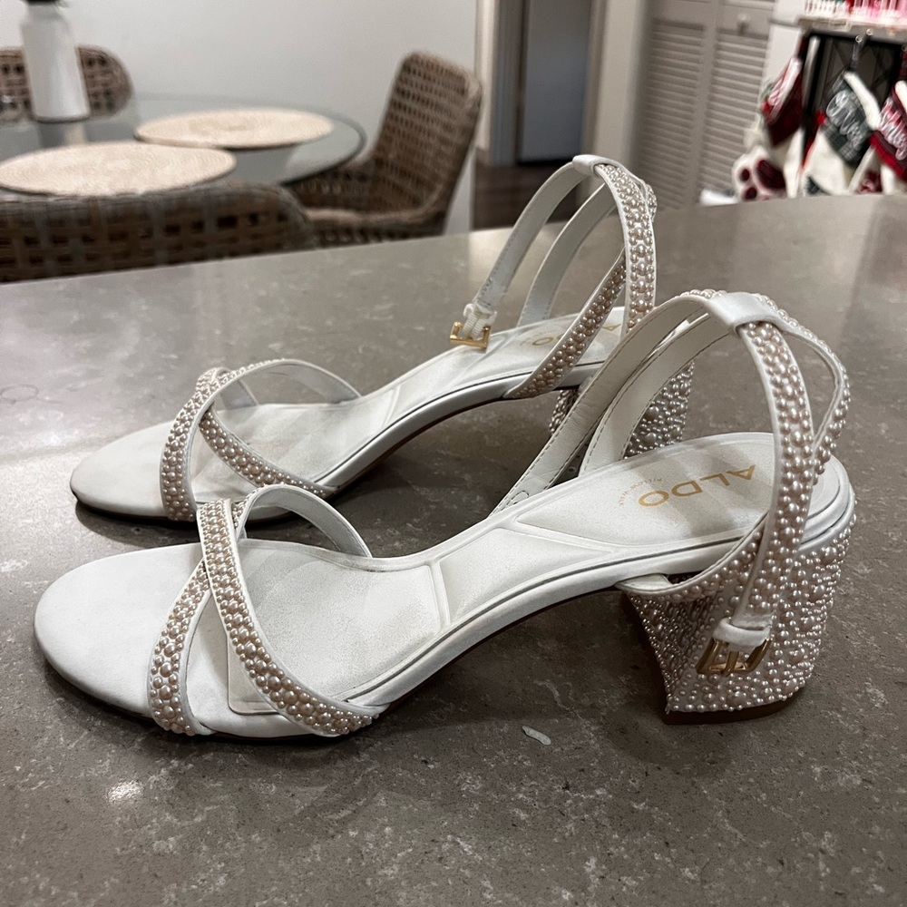 ALDO White Pearl Strappy Heels